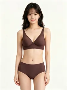 Professional seamless jelly bra set for women with soft support in a deep chocolate brown