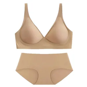 Minimalist seamless nude jelly bra and panty set with wire-free soft support for women