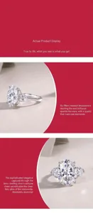 Dettaglio di un elegante anello in argento S925 con una moissanite a taglio ovale lucente.
