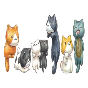 Detailed illustration of seven creative cartoon cat charms in various poses