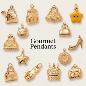 Collection of 18K gold plated stainless steel pendants with stars and handbag designs.