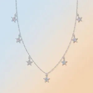 Elegant 925 sterling silver clavicle necklace with multiple sparkling star charms for women
