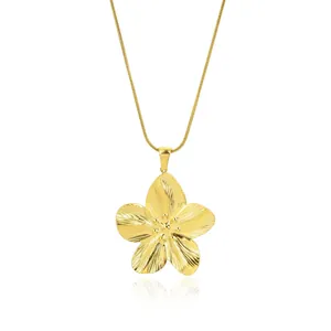 Elegante collana in acciaio inossidabile placcato oro 18K con ciondolo a fiore a cinque petali