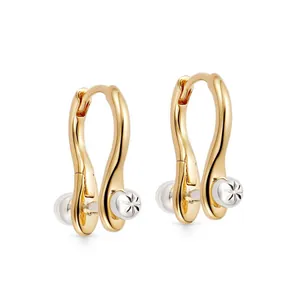 925 Sterling Zilver Tweekleurige Hoefijzer U-Vorm Hoops Minimalistisch Goud Rhodium Vergulde Oorbellen Mode Sieraden