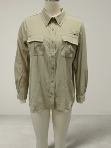 Professional women's khaki quick-dry stretch outdoor tactical shirt with multi-pockets design