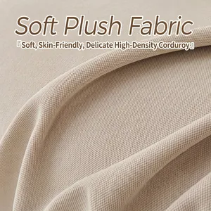 Detail of high-density corduroy fabric with a soft plush texture for sofa covers.