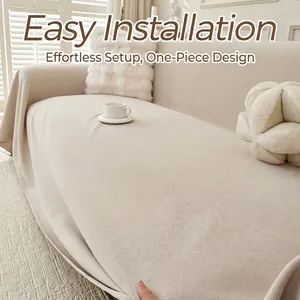 Close-up of beige corduroy sofa cover showing thick textured fabric and easy drape