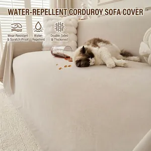 Thickened Corduroy Sofa Cover Anti-Cat Scratch Waterproof Sofa Towel Japanese Style Solid Color Jacquard Furniture Protector For Living Room