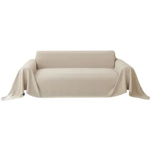 Thick corduroy sofa cover in beige, waterproof and cat-scratch-resistant furniture protector