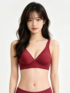 Elegante reggiseno senza cuciture bordeaux con scollo a V profondo e supporto morbido