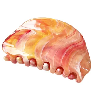 Elegant marble gradient hair claw clip with romantic oval design for women styling
