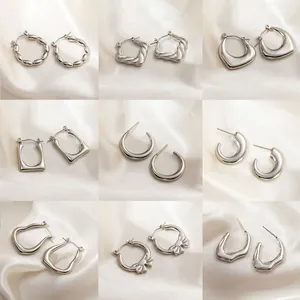 Orecchini a Cerchio Minimalisti in Acciaio Inossidabile per Donna Geometrici Irregolari Argento Lucidati a Specchio Gioielli