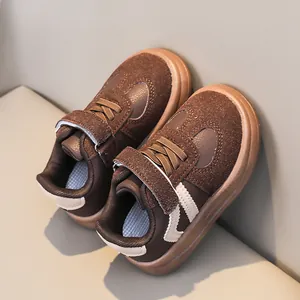 Toddler non-slip sneakers with soft sole in brown Korean style fashion board shoes