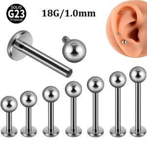 Solid G23 Titanium Internal Thread Labret Studs Round Ball Lip Ring Cartilage Tragus Piercing Jewelry Simple Style