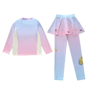 Langärmliger zweiteiliger Badeanzug für Mädchen mit Farbverlauf und Rock-Leggings