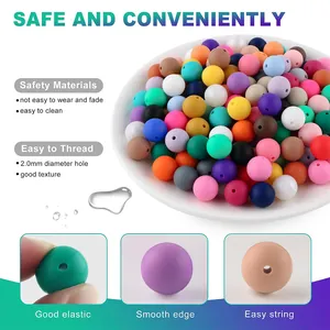 Perles en Silicone de Qualité Alimentaire Rondes en Vrac 12mm Sans BPA pour Anneau de Dentition Bébé DIY Attache Sucette Accessoires de Bijoux