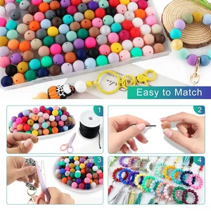 Perles en silicone rondes de 12 mm multicolores pour bijoux et porte-clés DIY