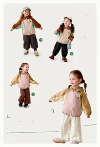 Kids outdoor color-blocked windbreaker jacket for autumn adventures