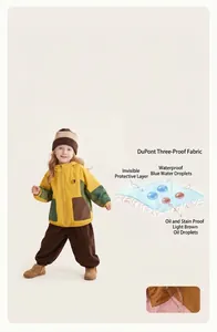 Detail of waterproof and stain-resistant fabric for children's outdoor jacket.