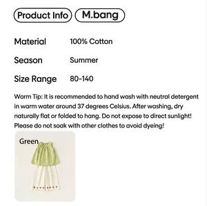 Completo estivo da bambina in cotone due pezzi con top verde e pantaloni bianchi