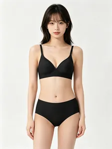 Elegant seamless black push-up lingerie set featuring soft jelly support and high briefs