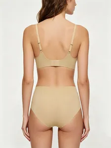 Back view of a seamless nude jelly bra and high-waist panty set shown on a model