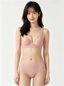 Close-up detail of the seamless nude pink jelly bra set on a professional model