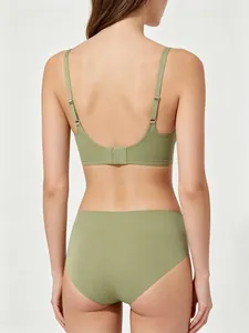 Back view of seamless olive green jelly bra and panty set showing smooth fit and U-back design