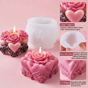 Stampo in silicone per candela profumata a cuore di rosa per artigianato fai-da-te