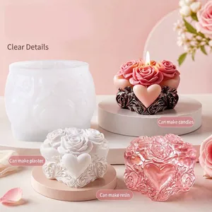 Stampo in silicone fai-da-te a forma di rosa e cuore per candele, resina e gesso a mano