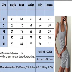Detailed size guide for women's grey ribbed tank top and shorts set in centimeters