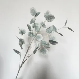 Close-up detail of artificial eucalyptus silver dollar leaves with realistic white veins