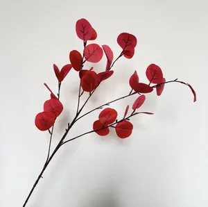 Lifelike artificial red eucalyptus branch for wedding floral arrangements and home decor