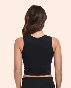 Back view detail of black wire-free slim fit sports bra for yoga and fitness training