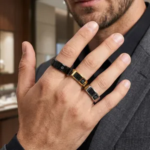 Men's smart ring with digital display for health tracking and sleep monitoring.