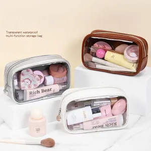 Large Capacity Makeup Bag Waterproof PU Leather Transparent PVC Toiletry Storage Pouch Portable Travel Organizer For Women