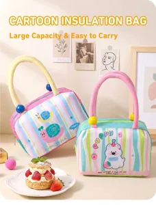 Cute cartoon insulated lunch bag with puppy and snail patterns for outdoor picnic