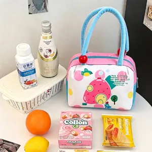 Large capacity cute cartoon fruit printed insulated lunch bag for outdoor picnic travel