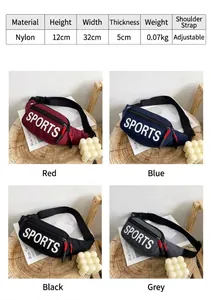 Detailed specification and color options for the lightweight nylon sports waist bag