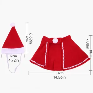Christmas pet cape and hat set with detailed size measurements in cm and inches