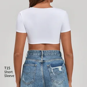 Top corto de yoga blanco de manga corta para mujer, ropa deportiva y de fitness