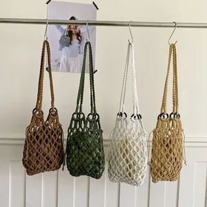 Retro handmade hollow-out mesh tote and shoulder bag set in multiple natural tones