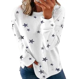 Übergroßes langärmeliges weißes Sweatshirt für Damen mit lässigem schwarzem Sternenmuster