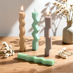Aesthetic irregular geometric long candles in wavy and zigzag shapes for home decor