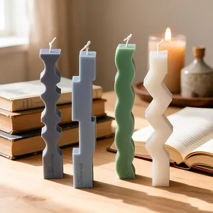Artistic geometric irregular pillar candles in four colors for home decor