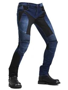 Protective breathable mesh motorcycle jeans for men with reinforced accordion knees