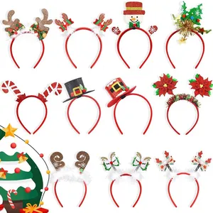 Set mit 11 weihnachtlichen Haarreifen mit Rentiergeweih, Schneemann und Tannenbaum für Kinder.