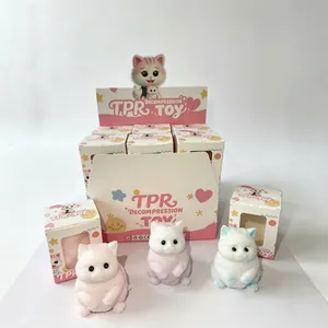 Set de adorables juguetes antiestrés de gato con cajas de exhibición de colores