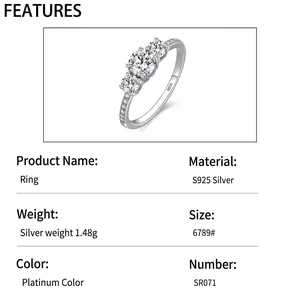 Detaillierte Produktparameter für den S925 Sterlingsilber Drei-Stein-Verlobungsring