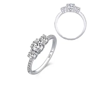 S925 Sterlingsilber Drei Steine Ring Für Damen Luxus Rund Zirkonia Verlobung Hochzeit Jahrestag Schmuck Geschenk